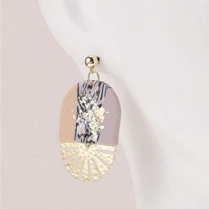 Beige Purple Black and Gold Multicolor Geometric Clay and Metal Drop Earrings